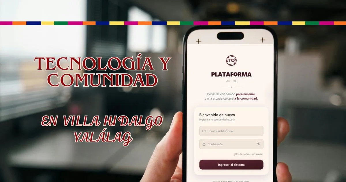 Pantalla de la plataforma TEQIO, sistema de gestión escolar desarrollado en el Aula de Medios de la EST 95, Villa Hidalgo Yalalag, Oaxaca.
